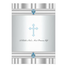 Gray and Blue Cross Boys Christening Announcements