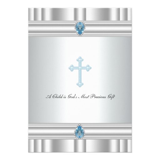 Gray and Blue Cross Boys Christening Announcements