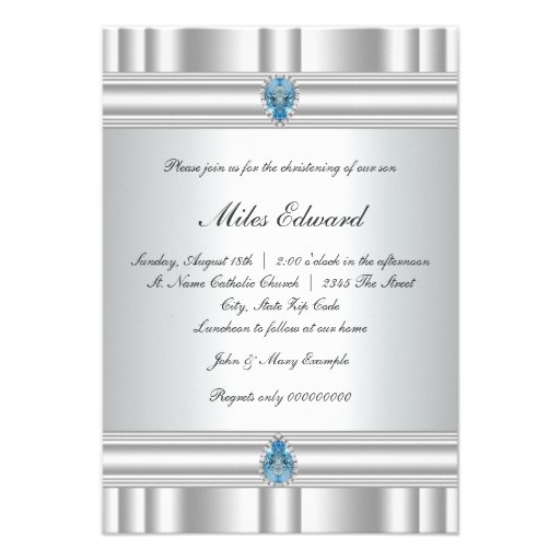 Gray and Blue Cross Boys Christening Custom Announcement