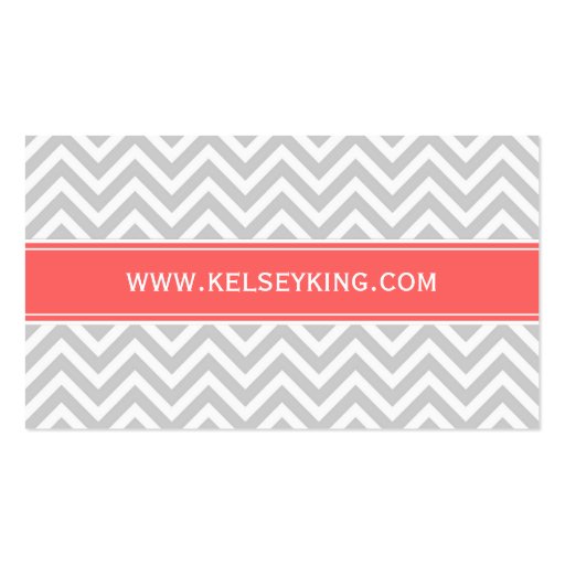 Gray and Coral Chevron Custom Monogram Business Card Templates (back side)