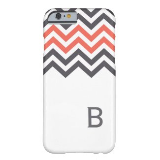 Gray And Coral Chevron Pattern Monogrammed Barely There iPhone 6 Case