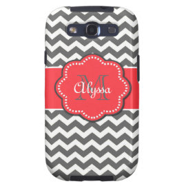 Gray and Coral Chevron Personalized Phone Case Samsung Galaxy SIII Covers