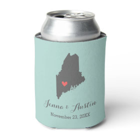 Gray and Coral Maine Wedding Favor Can Cooler