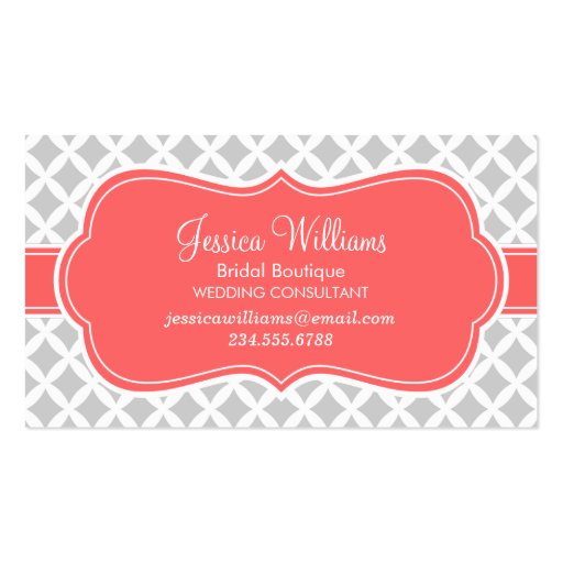 Gray and Coral Modern Diamonds Business Card Template (front side)