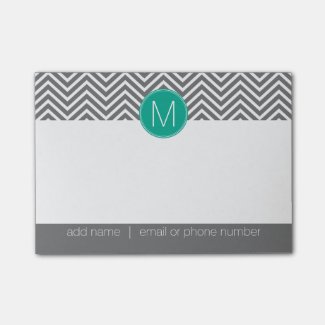 Gray and Emerald Chevrons with Custom Monogram Post-it® Notes