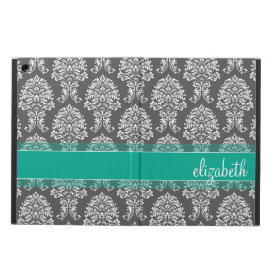 Gray and Emerald Vintage Damask Pattern with Name iPad Air Case