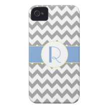 Gray and Light Blue Chevron Striped Monogram Case-Mate iPhone 4 Case
