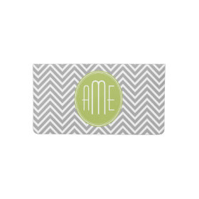 Gray and Lime Chevrons with Custom Monogram Checkbook Cover