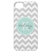 Gray and Mint Chevron Custom Monogram iPhone 5 Cover