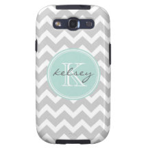 Gray and Mint Chevron Custom Monogram Samsung Galaxy SIII Covers