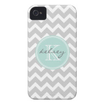Gray and Mint Chevron Custom Monogram Case-Mate iPhone 4 Cases