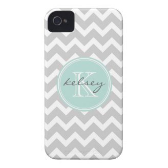 Gray and Mint Chevron Custom Monogram Case-Mate iPhone 4 Cases