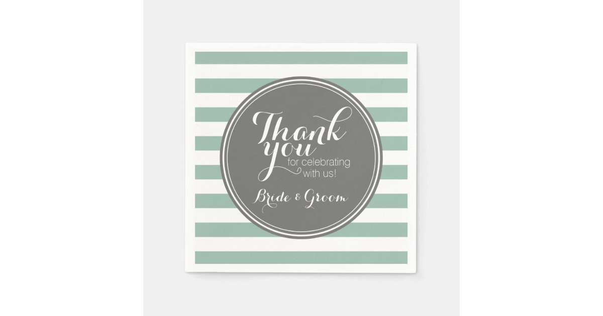 Gray and Mint Striped Pattern with Monogram Paper Napkin Zazzle