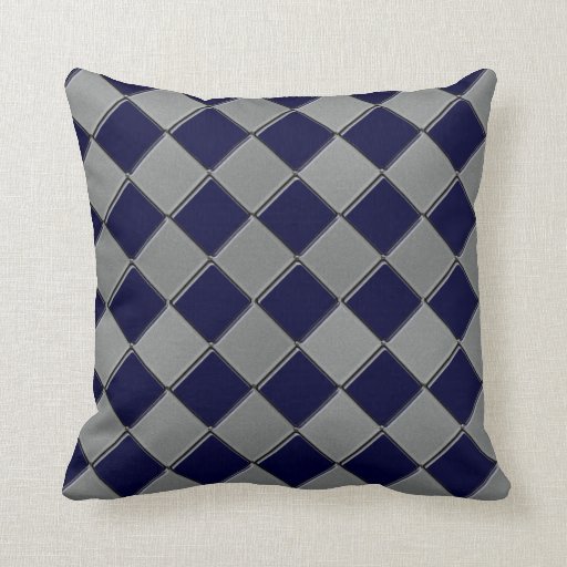 Gray and Navy Blue Diamond Decorative Pillow Zazzle