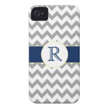 Gray and Navy Chevron Monogram iPhone 4/4S Case