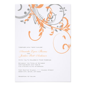 Gray and Orange Double Floral Wedding Invitation
