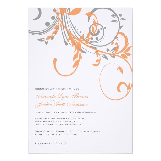 Gray and Orange Double Floral Wedding Invitation
