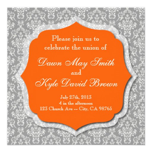 Gray and orange wedding invitation