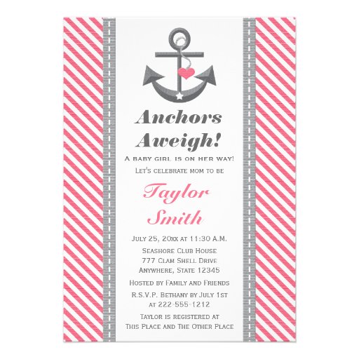 Gray and Pink Anchor Nautical Baby Shower Announcements