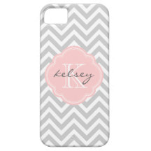 Gray and Pink Chevron Custom Monogram iPhone 5 Covers