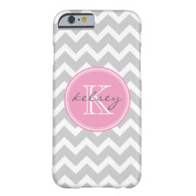 Gray and Pink Chevron Custom Monogram Barely There iPhone 6 Case