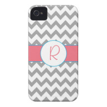 Gray and Pink Chevron Monogram iPhone 4/4S Case