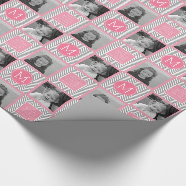 Gray and Pink Chevrons - Photo and Monogram Wrapping Paper 4/4