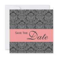 Gray and Pink Damask Monogram Wedding Invitation invitation