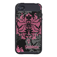 Gray and Pink Elegant Damask Cases For iPhone 4