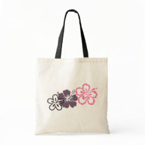 gray and pink hibiscus Hawaiian  theme Canvas Bags