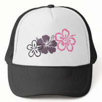 gray and pink hibiscus Hawaiian  theme Trucker Hat