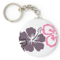 gray and pink hibiscus Hawaiian  theme Keychain