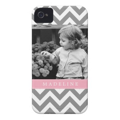 Gray and Pink Zigzags Personalized Photo iPhone 4 Case-Mate Case