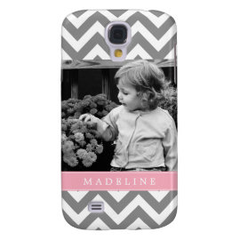Gray and Pink Zigzags Personalized Photo Galaxy S4 Case
