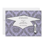 gray and purple damask graduation invitations