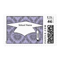 gray and purple damask graduation postage
