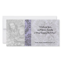 gray and purple damask photo card
