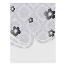 gray and purple damask post card