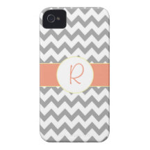 Gray and Salmon Chevron Striped Monogram iPhone 4 Case-Mate Cases
