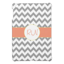 Gray and Salmon Chevron Striped Monogram iPad Mini Cover