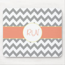 Gray and Salmon Chevron Striped Monogram Mouse Pads