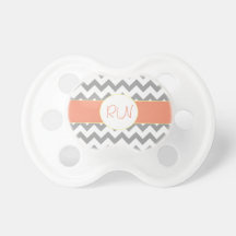 Gray and Salmon Chevron Striped Monogram Pacifier