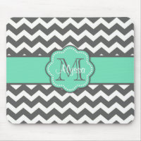 Gray and Teal Chevron Personalized Mousepad