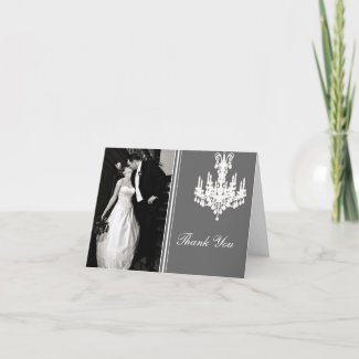 Gray and White Chandelier Photo Thank You Card