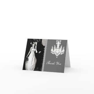 Gray and White Chandelier Photo Thank You Card