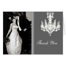 Gray and White Chandelier Photo Thank You Card