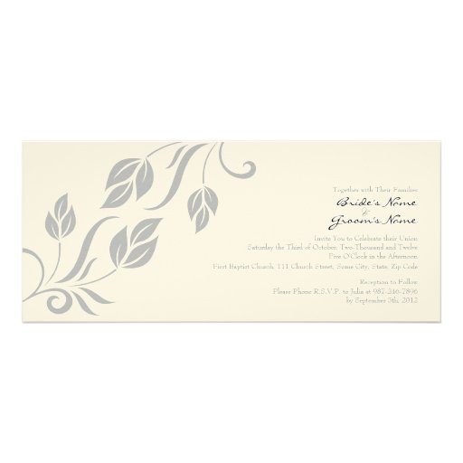 Gray and White Floral Leaves Wedding Invitation