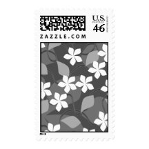 Gray and White Flowers. Floral Pattern. Postage Stamp