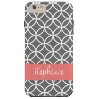 Gray and White Geometric Pattern Custom Name Tough iPhone 6 Plus Case