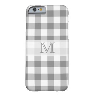 Gray And White Gingham Check Monogram Barely There iPhone 6 Case